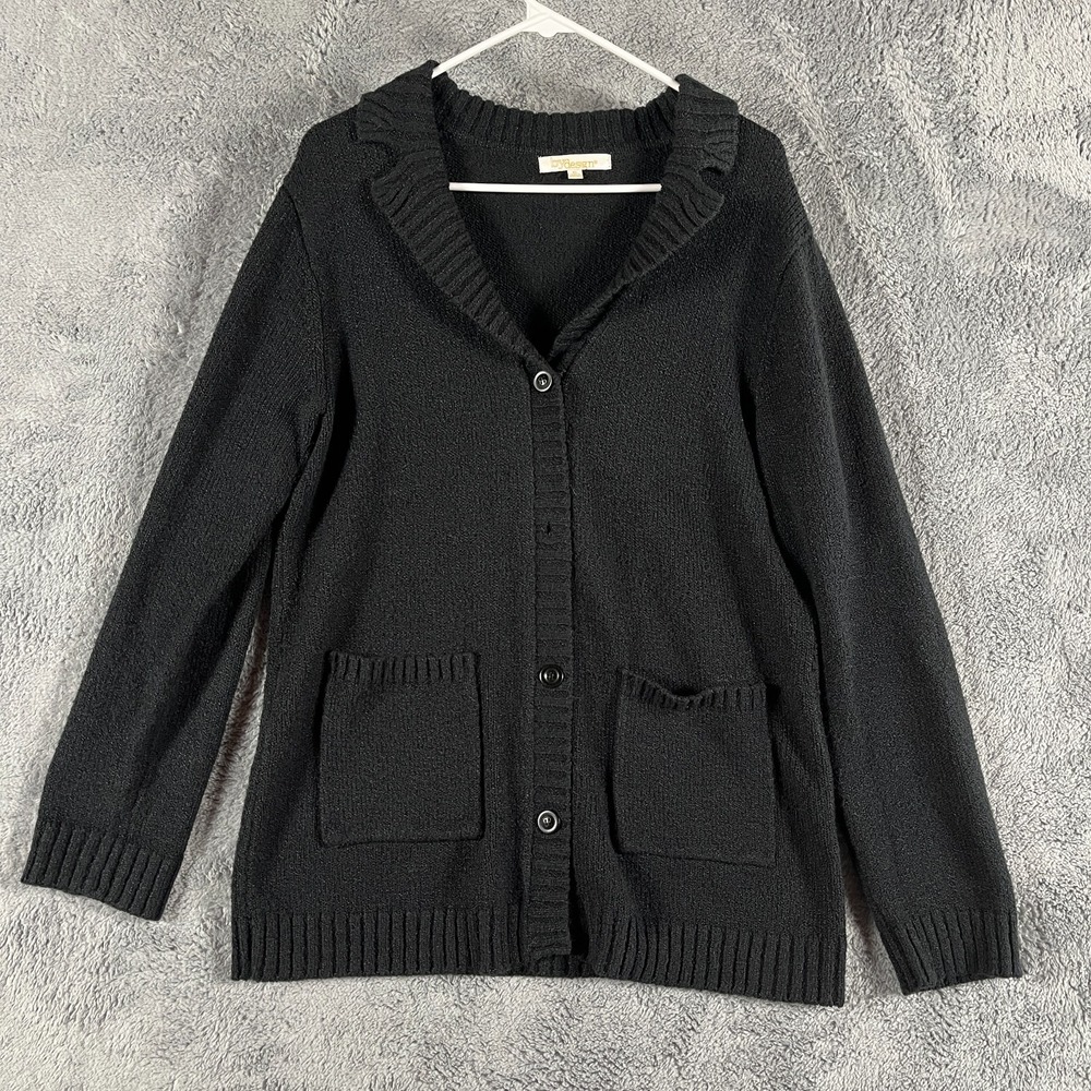 ByDesign Cardigan Sweater Womens XL Black Tight Knit Long Sleeve Button Front